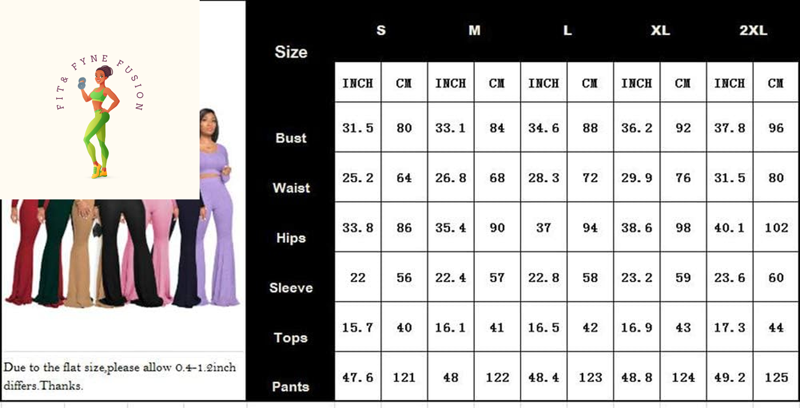 Two Piece Outfits for Women Sexy Crop Top + Flared Long Pants Sweat Suits Ribbed Fitted Tracksuits Yoga Set