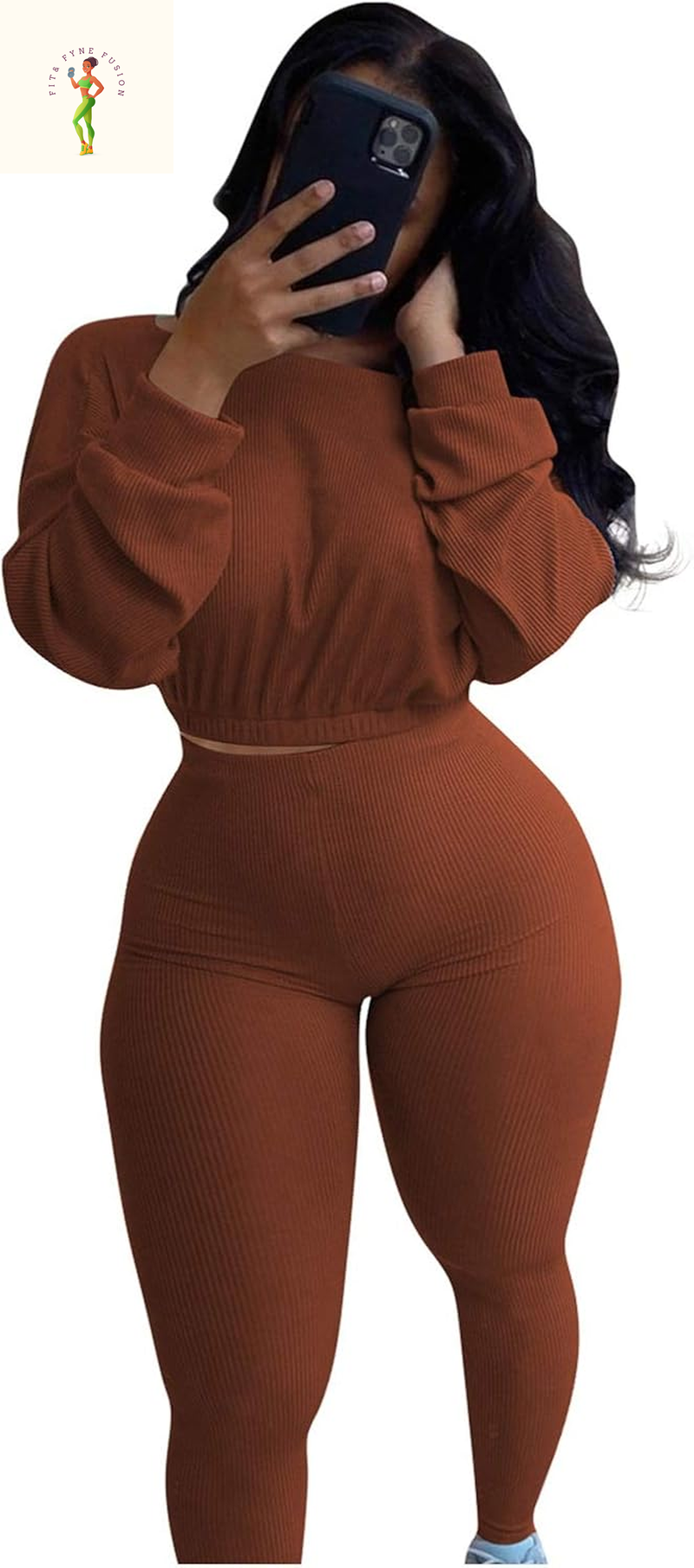 Womens Ribbed 2 Piece Outfits Long Sleeve Crop Top Pullover Skinny Long Pants Sweatsuits Set Tracksuit