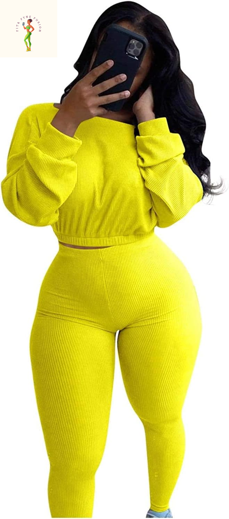 Womens Ribbed 2 Piece Outfits Long Sleeve Crop Top Pullover Skinny Long Pants Sweatsuits Set Tracksuit