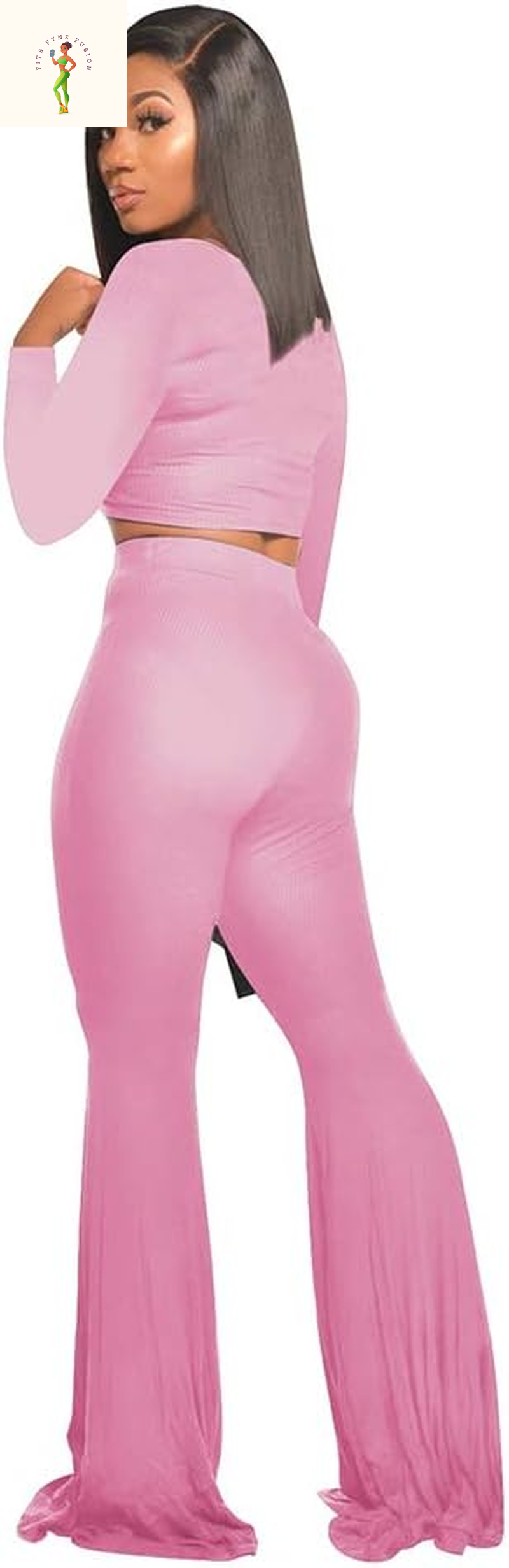 Two Piece Outfits for Women Sexy Crop Top + Flared Long Pants Sweat Suits Ribbed Fitted Tracksuits Yoga Set