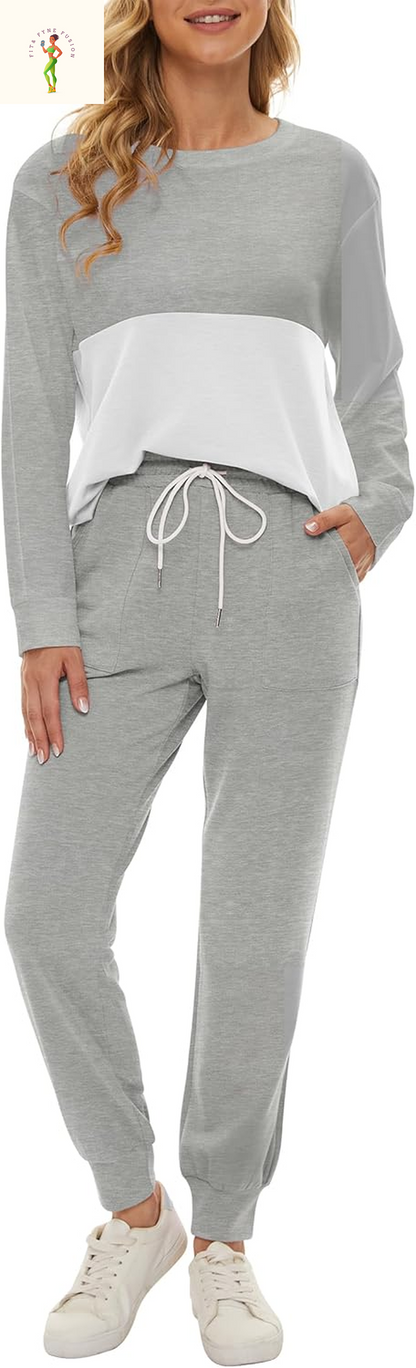 Fengbay Two Piece Outfits for Women,Long Sleeve Crewneck Pullover Tops and Pants Sweatsuits Lounge Set with Pockets