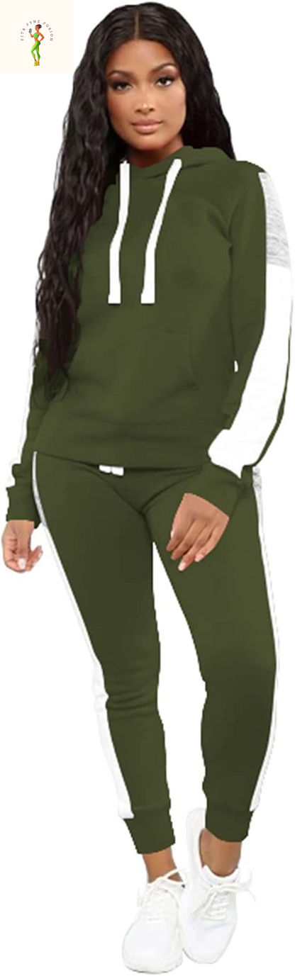 TOPSRANI Womens Two Piece Outfits Casual Sweatsuits Solid Tracksuit Jogging Sweat Suits Matching Jogger Hoodie Pants Set