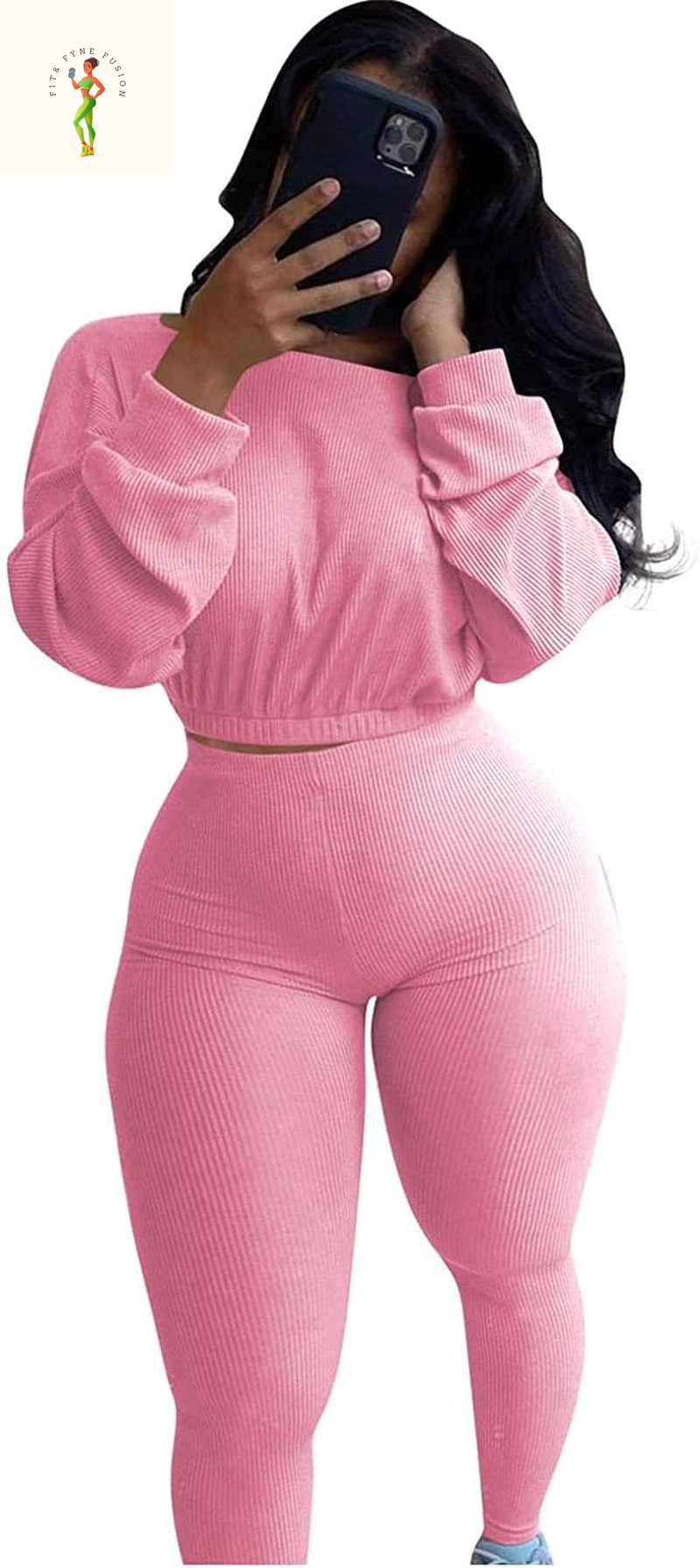 Womens Ribbed 2 Piece Outfits Long Sleeve Crop Top Pullover Skinny Long Pants Sweatsuits Set Tracksuit