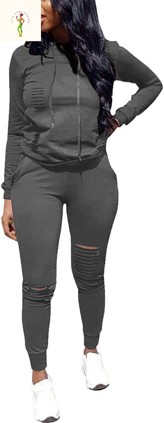 Nimsruc Women'S Two Piece Outfits Casual Long Sleeve Pant Sets Sweatsuit Tracksuit Dark Gray M